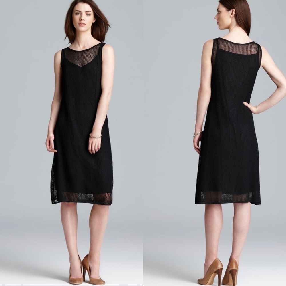 Eileen Fisher Bateau Neck Mesh Midi Dress- S